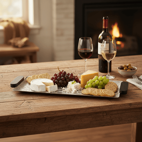 Luhpar Wave Textured Aluminum Rectangular Tray with Black Wooden Handles - 60×20cm - 74897-C - Al Kabayel Discount CentreLuhpar Wave Textured Aluminum Rectangular Tray with Black Wooden Handles - 60×20cm - 74897-CServing TraysLUHPARAl Kabayel Discount Centre