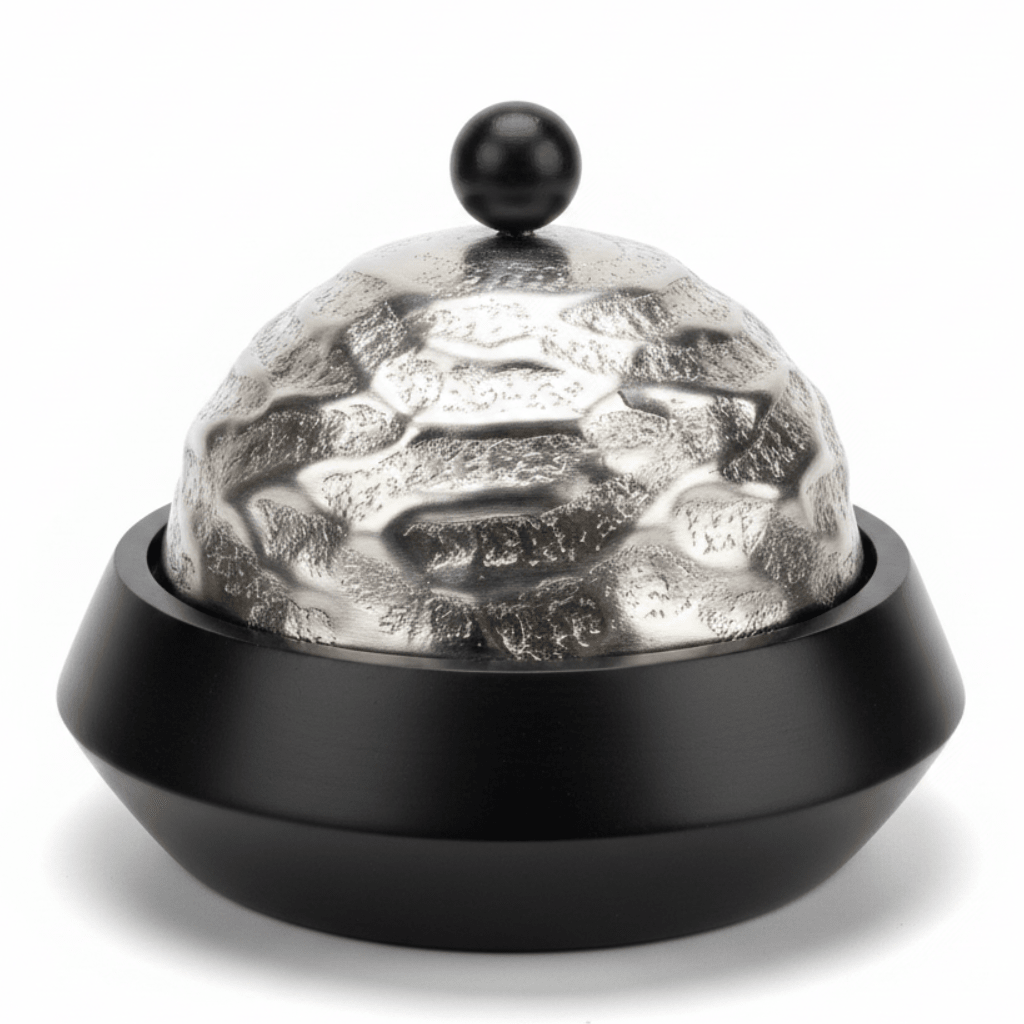 Luhpar Wave Textured Aluminum Round Storage Box with Black Wooden Base - Dome Lid - 20×20 cm - Al Kabayel Discount CentreLuhpar Wave Textured Aluminum Round Storage Box with Black Wooden Base - Dome Lid - 20×20 cmBowlsLUHPARAl Kabayel Discount Centre