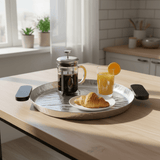 Luhpar Wave Textured Aluminum Round Tray with Black Wooden Handles - 35cm - 74895-C - Al Kabayel Discount CentreLuhpar Wave Textured Aluminum Round Tray with Black Wooden Handles - 35cm - 74895-CServing TraysLUHPARAl Kabayel Discount Centre