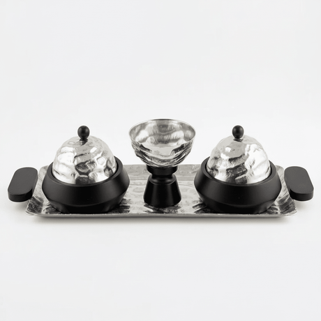 Luhpar Wave Textured Aluminum Serving Set - Rectangular Tray with Domed Cloches & Pedestal Bowl - 50×20 cm - Al Kabayel Discount CentreLuhpar Wave Textured Aluminum Serving Set - Rectangular Tray with Domed Cloches & Pedestal Bowl - 50×20 cmServing TraysLUHPARAl Kabayel Discount Centre