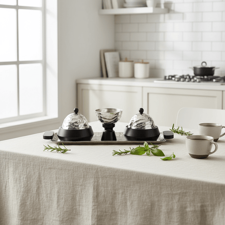 Luhpar Wave Textured Aluminum Serving Set - Rectangular Tray with Domed Cloches & Pedestal Bowl - 50×20 cm - Al Kabayel Discount CentreLuhpar Wave Textured Aluminum Serving Set - Rectangular Tray with Domed Cloches & Pedestal Bowl - 50×20 cmServing TraysLUHPARAl Kabayel Discount Centre