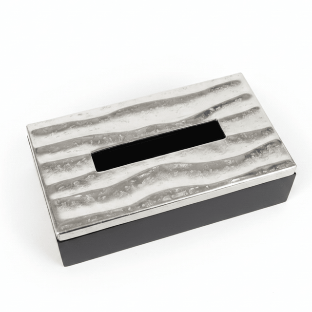 Luhpar Wave Textured Aluminum Tissue Box with Wooden Base - 23×13×7 cm - Al Kabayel Discount CentreLuhpar Wave Textured Aluminum Tissue Box with Wooden Base - 23×13×7 cmNapkin Holders & Tissue BoxLUHPARAl Kabayel Discount Centre