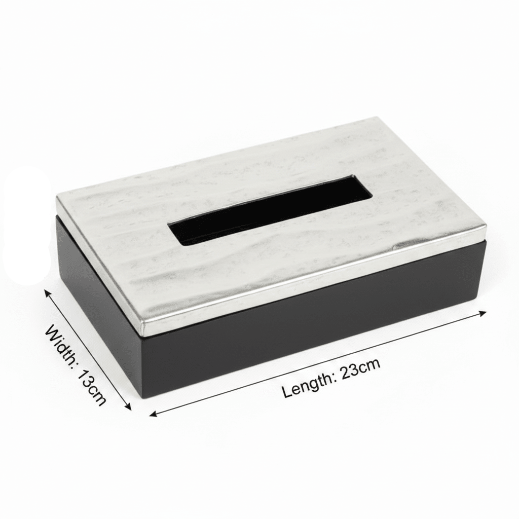 Luhpar Wave Textured Aluminum Tissue Box with Wooden Base - 23×13×7 cm - Al Kabayel Discount CentreLuhpar Wave Textured Aluminum Tissue Box with Wooden Base - 23×13×7 cmNapkin Holders & Tissue BoxLUHPARAl Kabayel Discount Centre