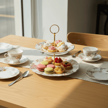 Luhpar White Ceramic 2 Tier Cake Stand 7.5 / 10.5 Inch with Floral Design - Al Kabayel Discount CentreLuhpar White Ceramic 2 Tier Cake Stand 7.5 / 10.5 Inch with Floral DesignServing TraysLUHPARAl Kabayel Discount Centre