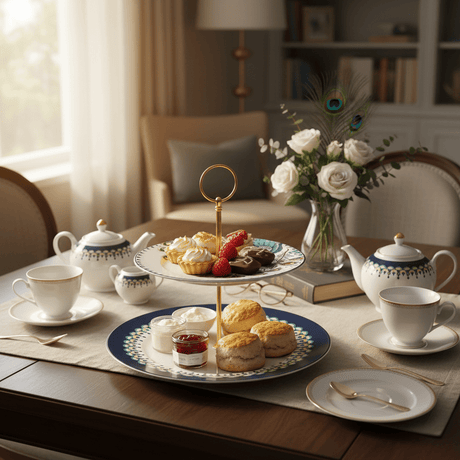 Luhpar White Ceramic 2 Tier Cake Stand 7.5 / 10.5 Inch with Peacock Design - Al Kabayel Discount CentreLuhpar White Ceramic 2 Tier Cake Stand 7.5 / 10.5 Inch with Peacock DesignServing TraysLUHPARAl Kabayel Discount Centre