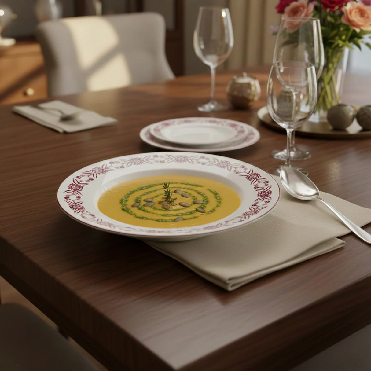 Luhpar White Ceramic Deep Plate with Red Floral Artwork – 8.5 Inch Curry & Pasta Plate - Al Kabayel Discount CentreLuhpar White Ceramic Deep Plate with Red Floral Artwork – 8.5 Inch Curry & Pasta PlatePlatesLUHPARAl Kabayel Discount Centre