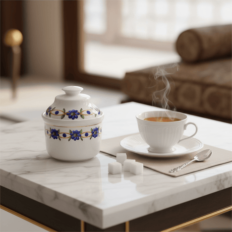 Luhpar White Elegant Floral Design Sugar Pot with Lid for Stylish Tea and Coffee Serving – 10 cm - Al Kabayel Discount CentreLuhpar White Elegant Floral Design Sugar Pot with Lid for Stylish Tea and Coffee Serving – 10 cmJars & Food SaversLUHPARAl Kabayel Discount Centre