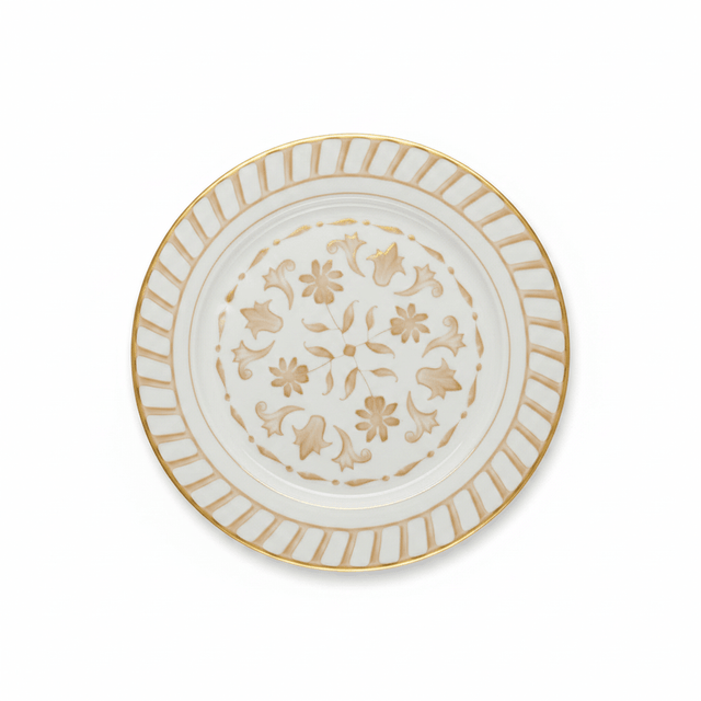 Luhpar White & Gold Floral Embossed Round Ceramic Dinner Plate - 10.5 Inch - Al Kabayel Discount CentreLuhpar White & Gold Floral Embossed Round Ceramic Dinner Plate - 10.5 InchPlatesLUHPARAl Kabayel Discount Centre