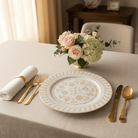 Luhpar White & Gold Floral Embossed Round Ceramic Dinner Plate - 10.5 Inch - Al Kabayel Discount CentreLuhpar White & Gold Floral Embossed Round Ceramic Dinner Plate - 10.5 InchPlatesLUHPARAl Kabayel Discount Centre