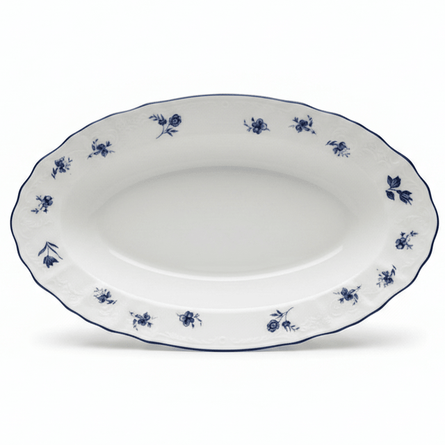 Luhpar White Oval Ceramic Plate with Blue Floral Design for Serving and Dining 12 inch - Al Kabayel Discount CentreLuhpar White Oval Ceramic Plate with Blue Floral Design for Serving and Dining 12 inchServing TraysLUHPARAl Kabayel Discount Centre