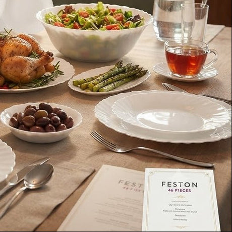 Luminarc Feston 46-Piece Opal Glass Dinner Set – White - Al Kabayel Discount CentreLuminarc Feston 46-Piece Opal Glass Dinner Set – WhiteDinnerware SetsLUMINARCAl Kabayel Discount Centre