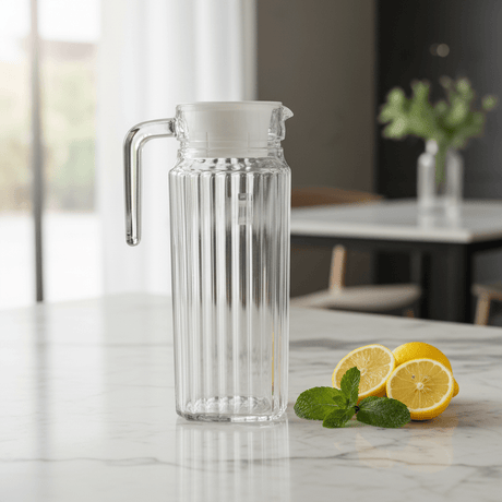 Luminarc Glass Jug 1L – Clear Ribbed Design with Lid - Al Kabayel Discount CentreLuminarc Glass Jug 1L – Clear Ribbed Design with LidJugsLUMINARCAl Kabayel Discount Centre