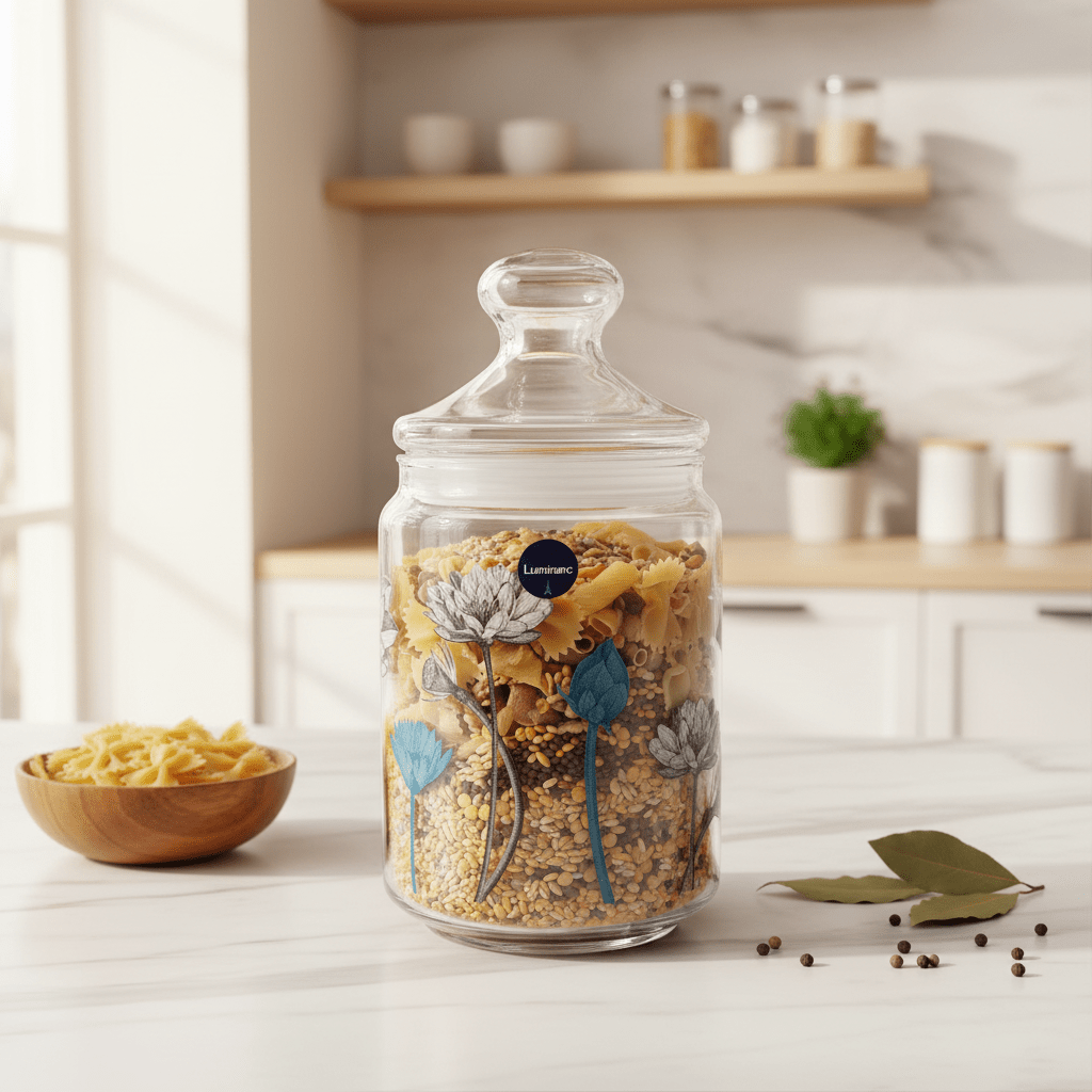 Luminarc Lotus Glass Jar with Lid | 1000ml | Airtight Storage Canister - Al Kabayel Discount CentreLuminarc Lotus Glass Jar with Lid | 1000ml | Airtight Storage CanisterJars & Food SaversLUMINARCAl Kabayel Discount Centre