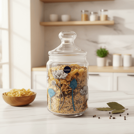 Luminarc Lotus Glass Jar with Lid | 1000ml | Airtight Storage Canister - Al Kabayel Discount CentreLuminarc Lotus Glass Jar with Lid | 1000ml | Airtight Storage CanisterJars & Food SaversLUMINARCAl Kabayel Discount Centre