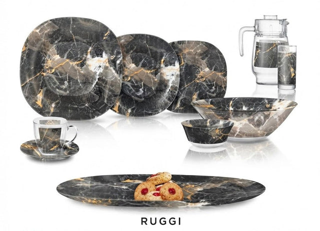 Luminarc Ruggi 46-Piece Tempered Glass Dinner Set – Black Marble Design - Al Kabayel Discount CentreLuminarc Ruggi 46-Piece Tempered Glass Dinner Set – Black Marble DesignDinnerware SetsLUMINARCAl Kabayel Discount Centre