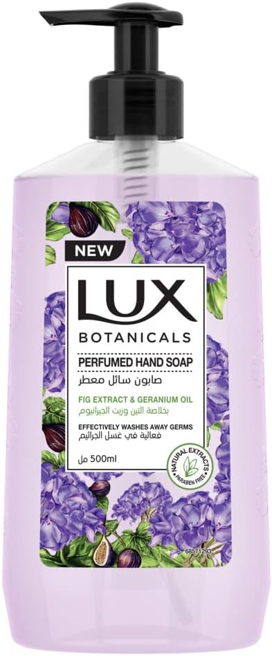 LUX Botanicals Perfumed Hand Wash, For all skin types, Fig Extract & Geranium Oil, Hygiene properties to effectively wash away germs, 500ml - Al Kabayel Discount CentreLUX Botanicals Perfumed Hand Wash, For all skin types, Fig Extract & Geranium Oil, Hygiene properties to effectively wash away germs, 500mlHandwashLUXAl Kabayel Discount Centre