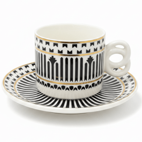 Luxehome Classic Duo Ceramic Cup & Saucer Set – Stylish White & Black Pattern Tea & Coffee Cup Set for Home, Office & Gifting – 160 ml - Al Kabayel Discount CentreLuxehome Classic Duo Ceramic Cup & Saucer Set – Stylish White & Black Pattern Tea & Coffee Cup Set for Home, Office & Gifting – 160 mlMugsLuxehomeAl Kabayel Discount Centre
