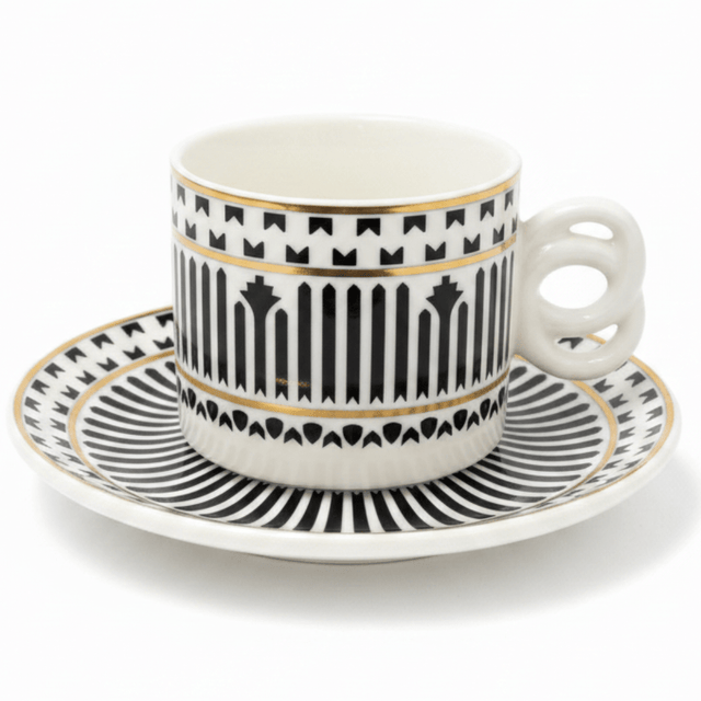 Luxehome Classic Duo Ceramic Cup & Saucer Set – Stylish White & Black Pattern Tea & Coffee Cup Set for Home, Office & Gifting – 160 ml - Al Kabayel Discount CentreLuxehome Classic Duo Ceramic Cup & Saucer Set – Stylish White & Black Pattern Tea & Coffee Cup Set for Home, Office & Gifting – 160 mlMugsLuxehomeAl Kabayel Discount Centre