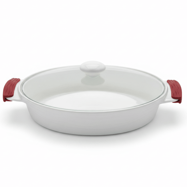 Luxehome Large Oval Ceramic Baking Dish with Glass Lid and Silicone Grip Handles – Family Size Cookware (2.6 L) - Al Kabayel Discount CentreLuxehome Large Oval Ceramic Baking Dish with Glass Lid and Silicone Grip Handles – Family Size Cookware (2.6 L)Roasting PansLUXEHOMEAl Kabayel Discount Centre