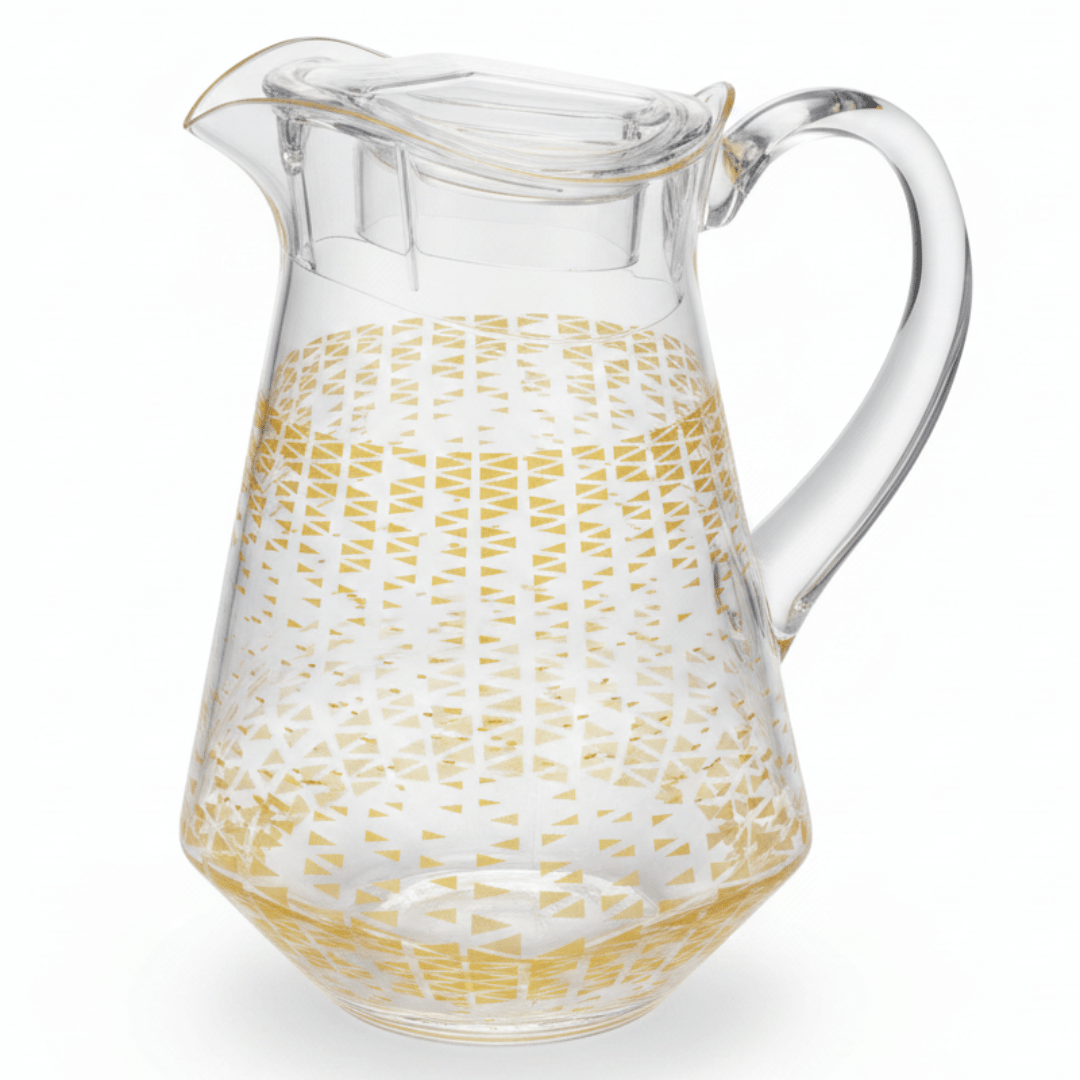 Luxehome Luxury Clear Acrylic Jug with Gold Triangle Confetti Decorative Print – 22 cm - Al Kabayel Discount CentreLuxehome Luxury Clear Acrylic Jug with Gold Triangle Confetti Decorative Print – 22 cmJugsLUXEHOMEAl Kabayel Discount Centre