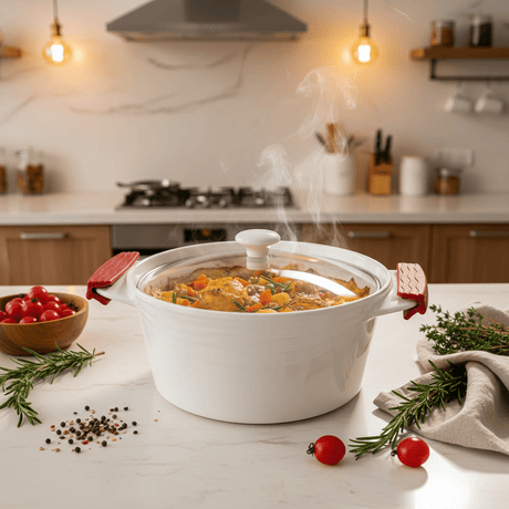 Luxehome Premium Round Ceramic Bakeware Dish with Glass Lid and Silicone Handles – Oven - Safe Cooking Dish (2.1 L) - Al Kabayel Discount CentreLuxehome Premium Round Ceramic Bakeware Dish with Glass Lid and Silicone Handles – Oven - Safe Cooking Dish (2.1 L)Roasting PansLUXEHOMEAl Kabayel Discount Centre