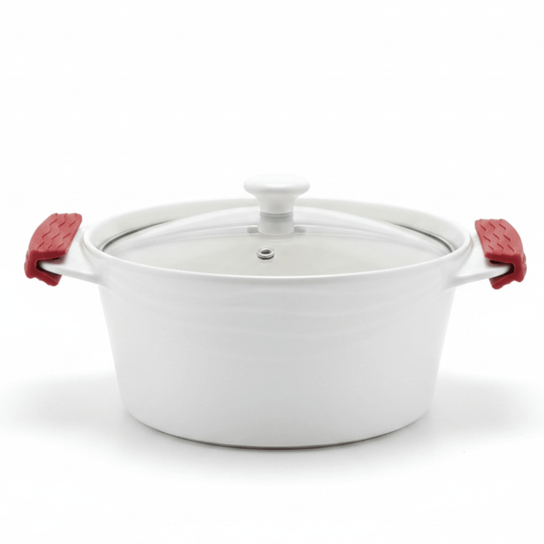 Luxehome Premium Round Ceramic Bakeware Dish with Glass Lid and Silicone Handles – Oven - Safe Cooking Dish (2.1 L) - Al Kabayel Discount CentreLuxehome Premium Round Ceramic Bakeware Dish with Glass Lid and Silicone Handles – Oven - Safe Cooking Dish (2.1 L)Roasting PansLUXEHOMEAl Kabayel Discount Centre