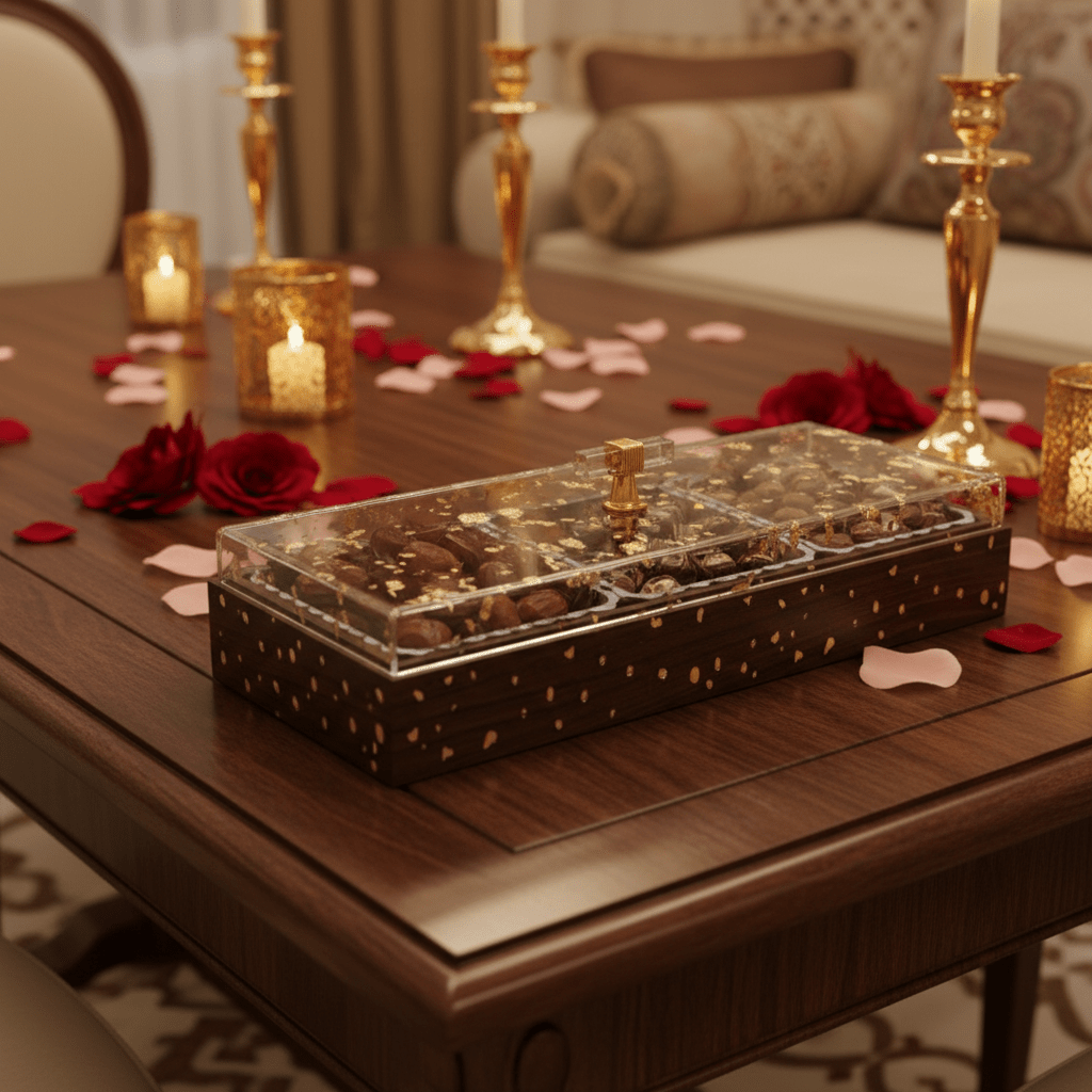 Luxury 3 - Piece Acrylic Candy Serving Bowl | Gold Leaf Resin Lid | Dark Mahogany Wooden Tray | 36×13 cm - Al Kabayel Discount CentreLuxury 3 - Piece Acrylic Candy Serving Bowl | Gold Leaf Resin Lid | Dark Mahogany Wooden Tray | 36×13 cmJars & Food SaversAKDCAl Kabayel Discount Centre