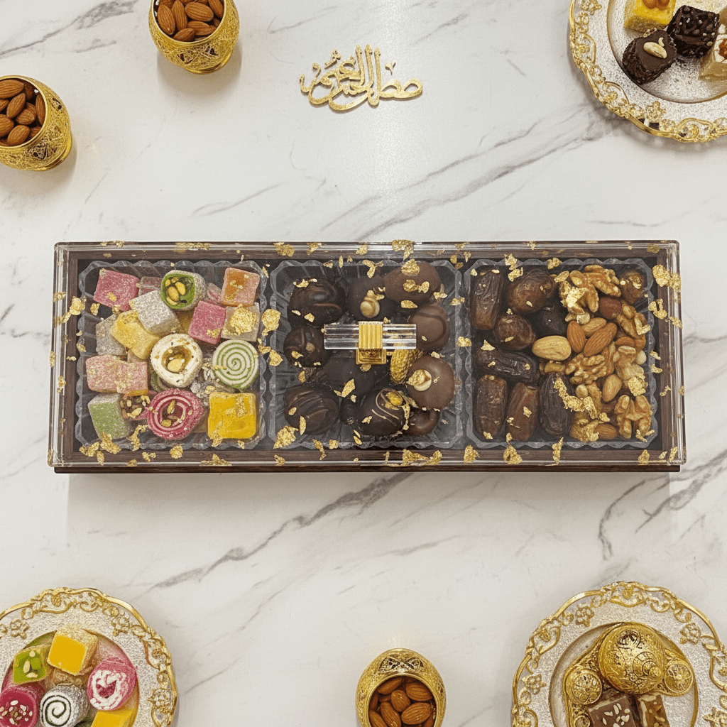 Luxury 3 - Piece Acrylic Candy Serving Bowl | Gold Leaf Resin Lid | Dark Mahogany Wooden Tray | 36×13 cm - Al Kabayel Discount CentreLuxury 3 - Piece Acrylic Candy Serving Bowl | Gold Leaf Resin Lid | Dark Mahogany Wooden Tray | 36×13 cmJars & Food SaversAKDCAl Kabayel Discount Centre