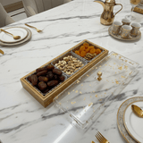 Luxury 3 - Piece Acrylic Crystal Candy Bowl Set | Rectangular Honey Brown Wooden Tray with Gold Flake Acrylic Lid | 36×13 cm - Al Kabayel Discount CentreLuxury 3 - Piece Acrylic Crystal Candy Bowl Set | Rectangular Honey Brown Wooden Tray with Gold Flake Acrylic Lid | 36×13 cmJars & Food SaversAKDCAl Kabayel Discount Centre
