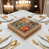 Luxury 4 - Piece Crystal Acrylic Candy Bowl Set with Gold Flake Lid & Square Wooden Tray | 24×24cm - Al Kabayel Discount CentreLuxury 4 - Piece Crystal Acrylic Candy Bowl Set with Gold Flake Lid & Square Wooden Tray | 24×24cmJars & Food SaversAKDCAl Kabayel Discount Centre