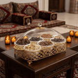Luxury 6 - Section White Ceramic Candy Serving Bowl with Premium Gold Metal Holder & Decorative Lid for Chocolates Nuts Dates and Dry Fruits – Elegant Majlis Table Display Tray 40×27 cm - Al Kabayel Discount CentreLuxury 6 - Section White Ceramic Candy Serving Bowl with Premium Gold Metal Holder & Decorative Lid for Chocolates Nuts Dates and Dry Fruits – Elegant Majlis Table Display Tray 40×27 cmJars & Food SaversAKDCAl Kabayel Discount Centre