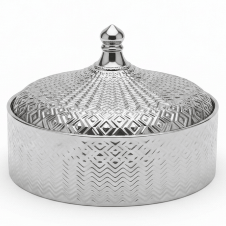 Luxury Ceramic Candy Bowl with Lid | Embossed Geometric Design | 23×7.5 cm | Gold & White,Silver & White | - Al Kabayel Discount CentreLuxury Ceramic Candy Bowl with Lid | Embossed Geometric Design | 23×7.5 cm | Gold & White,Silver & White |Jars & Food SaversAKDCAl Kabayel Discount Centre