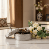 Luxury Ceramic Candy Bowl with Lid | Embossed Geometric Design | 23×7.5 cm | Gold & White,Silver & White | - Al Kabayel Discount CentreLuxury Ceramic Candy Bowl with Lid | Embossed Geometric Design | 23×7.5 cm | Gold & White,Silver & White |Jars & Food SaversAKDCAl Kabayel Discount Centre