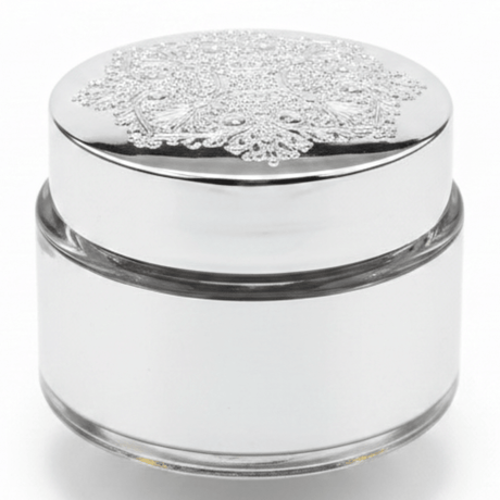 Luxury Embossed Glass & Plastic Jar — 8×6cm - Gold / Silver / Brown - Al Kabayel Discount CentreLuxury Embossed Glass & Plastic Jar — 8×6cm - Gold / Silver / BrownJars & Food SaversAKDCAl Kabayel Discount Centre