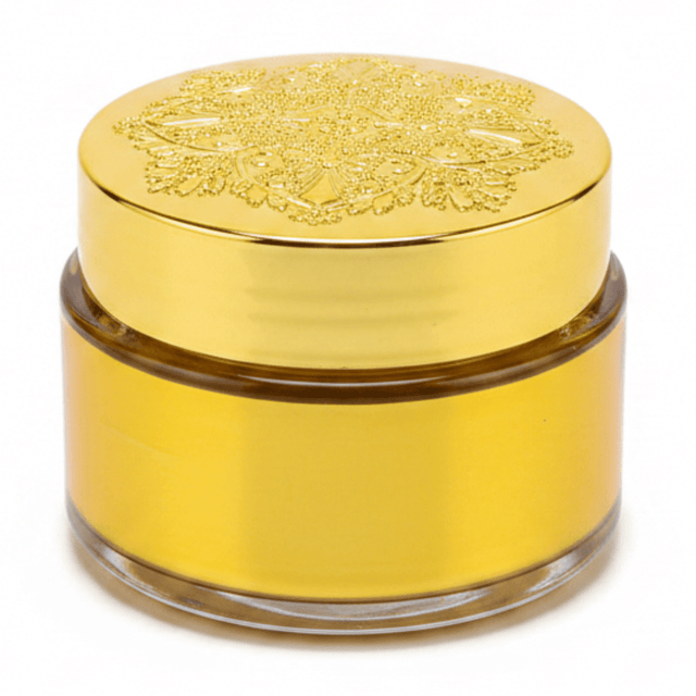 Luxury Embossed Glass & Plastic Jar — 8×6cm - Gold / Silver / Brown - Al Kabayel Discount CentreLuxury Embossed Glass & Plastic Jar — 8×6cm - Gold / Silver / BrownJars & Food SaversAKDCAl Kabayel Discount Centre