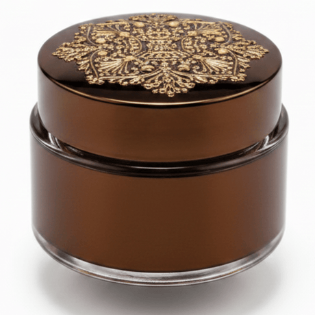 Luxury Embossed Glass & Plastic Jar — 8×6cm - Gold / Silver / Brown - Al Kabayel Discount CentreLuxury Embossed Glass & Plastic Jar — 8×6cm - Gold / Silver / BrownJars & Food SaversAKDCAl Kabayel Discount Centre