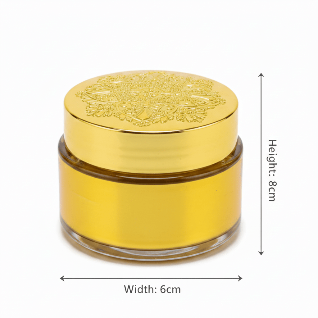 Luxury Embossed Glass & Plastic Jar — 8×6cm - Gold / Silver / Brown - Al Kabayel Discount CentreLuxury Embossed Glass & Plastic Jar — 8×6cm - Gold / Silver / BrownJars & Food SaversAKDCAl Kabayel Discount Centre