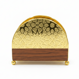 Luxury Gold & Brown Metal Napkin Holder with Islamic Geometric Engraving | Decorative Wooden Base Tissue Holder | Elegant Table Organizer | 10×13cm - Al Kabayel Discount CentreLuxury Gold & Brown Metal Napkin Holder with Islamic Geometric Engraving | Decorative Wooden Base Tissue Holder | Elegant Table Organizer | 10×13cmOrganizers & AccessoriesAKDCAl Kabayel Discount Centre