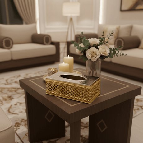 Luxury Gold & Silver Metal Tissue Box Holder with Elegant Decorative Pattern – Premium Tabletop Tissue Organizer 22×12 cm - Al Kabayel Discount CentreLuxury Gold & Silver Metal Tissue Box Holder with Elegant Decorative Pattern – Premium Tabletop Tissue Organizer 22×12 cmNapkin Holders & Tissue BoxAKDCAl Kabayel Discount Centre
