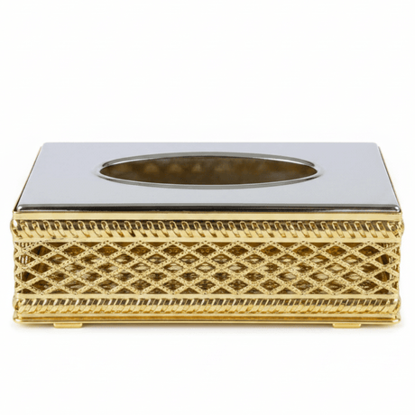 Luxury Gold & Silver Metal Tissue Box Holder with Elegant Decorative Pattern – Premium Tabletop Tissue Organizer 22×12 cm - Al Kabayel Discount CentreLuxury Gold & Silver Metal Tissue Box Holder with Elegant Decorative Pattern – Premium Tabletop Tissue Organizer 22×12 cmNapkin Holders & Tissue BoxAKDCAl Kabayel Discount Centre