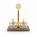 Luxury Majlis 2 - Section Glass Candy Serving Bowl with Brown Metal Stand & Premium Gold Lid – Elegant Dry Fruit and Chocolate Server 25×13 cm - Al Kabayel Discount CentreLuxury Majlis 2 - Section Glass Candy Serving Bowl with Brown Metal Stand & Premium Gold Lid – Elegant Dry Fruit and Chocolate Server 25×13 cmJars & Food SaversAKDCAl Kabayel Discount Centre