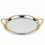 Luxury Round Silver Serving Tray with Gold Rope Handles — 30cm | Premium Arabic Hospitality Tableware - Al Kabayel Discount CentreLuxury Round Silver Serving Tray with Gold Rope Handles — 30cm | Premium Arabic Hospitality TablewareServing TraysAKDCAl Kabayel Discount Centre