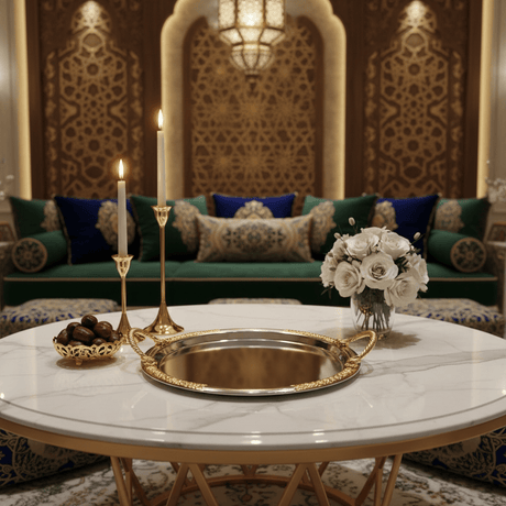 Luxury Round Silver Serving Tray with Gold Rope Handles — 30cm | Premium Arabic Hospitality Tableware - Al Kabayel Discount CentreLuxury Round Silver Serving Tray with Gold Rope Handles — 30cm | Premium Arabic Hospitality TablewareServing TraysAKDCAl Kabayel Discount Centre