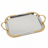 Luxury Silver & Gold Rectangle Serving Tray with Golden Rope Handles — 32×15cm - Al Kabayel Discount CentreLuxury Silver & Gold Rectangle Serving Tray with Golden Rope Handles — 32×15cmServing TraysAKDCAl Kabayel Discount Centre