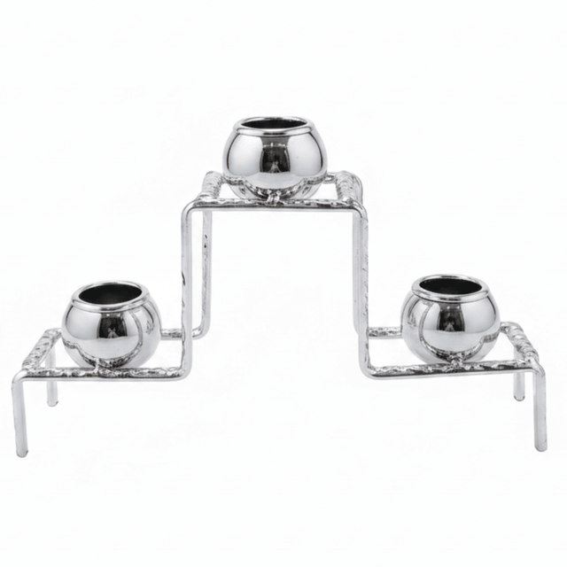 Luxury Silver & White Elegant 3 - Way Metal Candle Holder for Premium Table Décor – 20cm - Al Kabayel Discount CentreLuxury Silver & White Elegant 3 - Way Metal Candle Holder for Premium Table Décor – 20cmHome Décor AccentsAKDCAl Kabayel Discount Centre