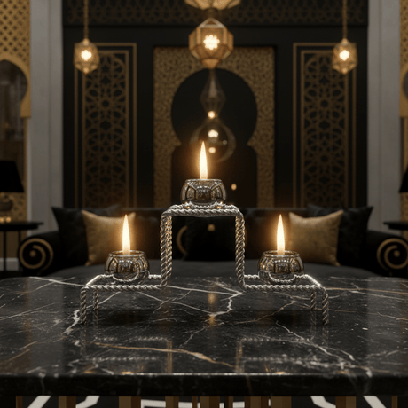 Luxury Silver & White Elegant 3 - Way Metal Candle Holder for Premium Table Décor – 20cm - Al Kabayel Discount CentreLuxury Silver & White Elegant 3 - Way Metal Candle Holder for Premium Table Décor – 20cmHome Décor AccentsAKDCAl Kabayel Discount Centre