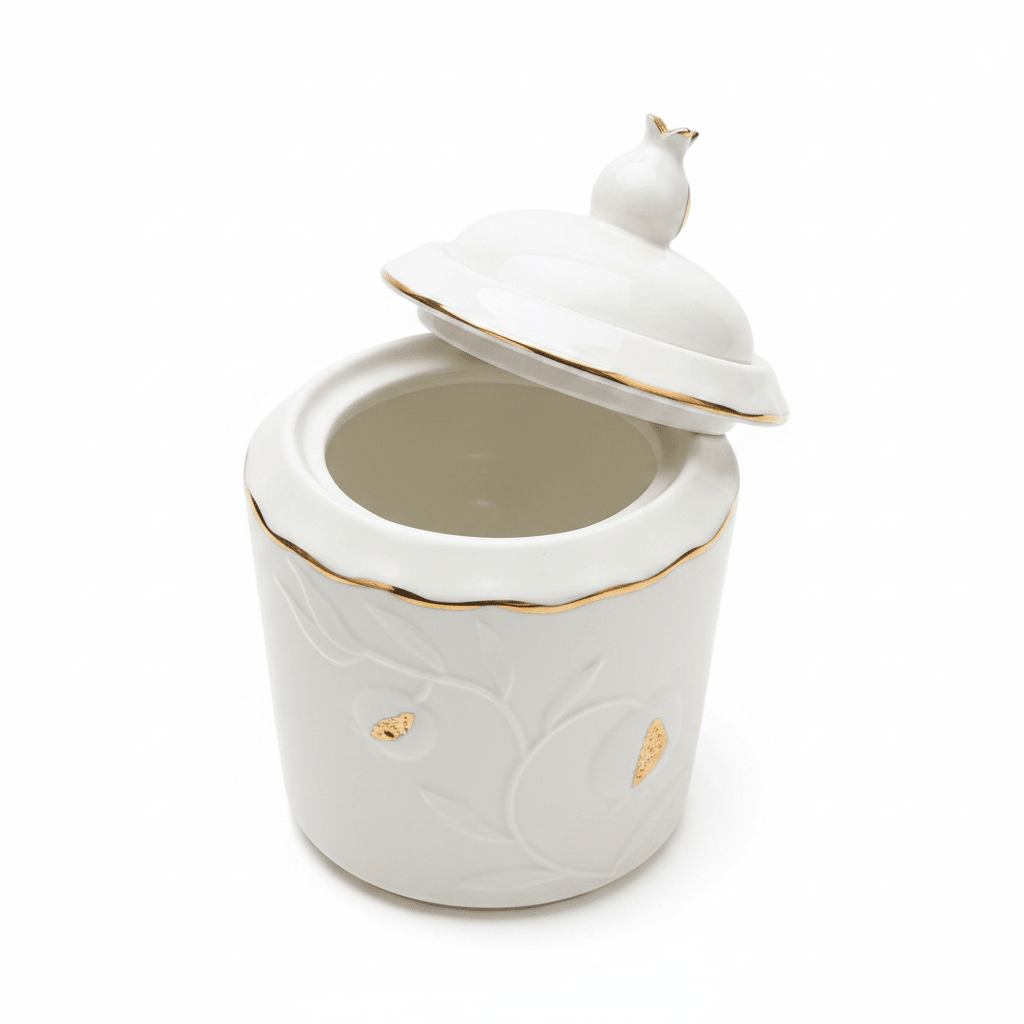 Luxury White Ceramic Sugar Pot with Elegant Gold Trim Design and Fitted Lid – Compact Tabletop Storage Jar (10×8 cm) - Al Kabayel Discount CentreLuxury White Ceramic Sugar Pot with Elegant Gold Trim Design and Fitted Lid – Compact Tabletop Storage Jar (10×8 cm)Jars & Food SaversAKDCAl Kabayel Discount Centre