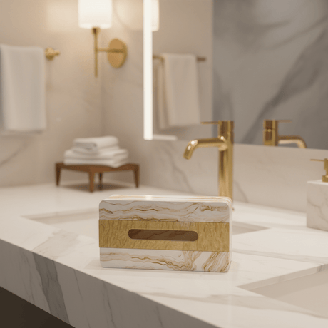 Luxury White & Gold Pop Tissue Box Holder with Elegant Decorative Finish – Premium Modern Tissue Storage Case 22×12 cm - Al Kabayel Discount CentreLuxury White & Gold Pop Tissue Box Holder with Elegant Decorative Finish – Premium Modern Tissue Storage Case 22×12 cmNapkin Holders & Tissue BoxAKDCAl Kabayel Discount Centre