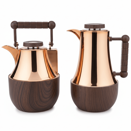 Mahra 1L Vacuum Flask Set – Dark Copper Finish with Wood Accent (2 Pieces) - Al Kabayel Discount CentreMahra 1L Vacuum Flask Set – Dark Copper Finish with Wood Accent (2 Pieces)ThermosMAHRAAl Kabayel Discount Centre