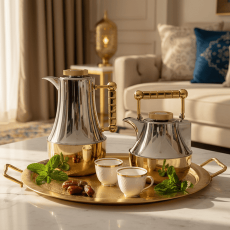 Mahra 1L Vacuum Flask Set – Silver Body with Gold Finish (2 Pieces) - Al Kabayel Discount CentreMahra 1L Vacuum Flask Set – Silver Body with Gold Finish (2 Pieces)ThermosMAHRAAl Kabayel Discount Centre